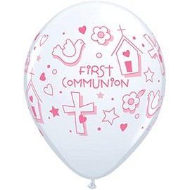 Qualatex 60985 First Communion Symbols-Girl White 11"/ 11-inch Round Latex Party Balloons (Pack of 25)