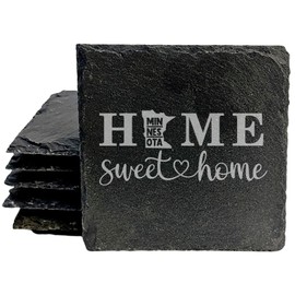 Rustic Slate Coasters Set of 6, 4" Square, Laser Etched 'HOME SWEET HOME' Design, Perfect for Holidays, Birthdays, Housewarming, She-Shed, Man Cave, Made in Oregon, USA,