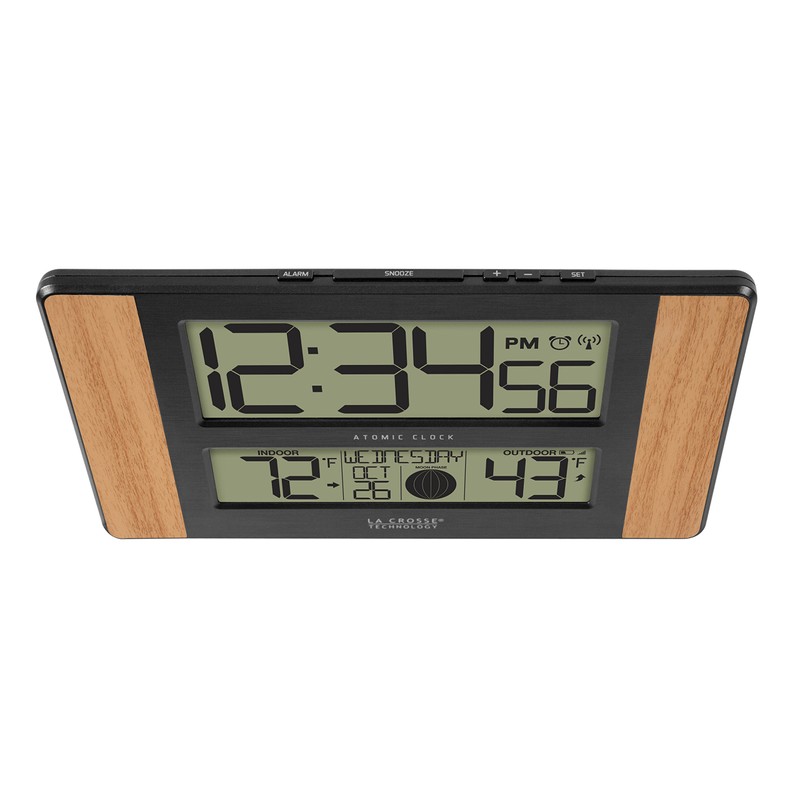La Crosse Technology Atomic Digital Clock with Outdoor Temperature, Wood