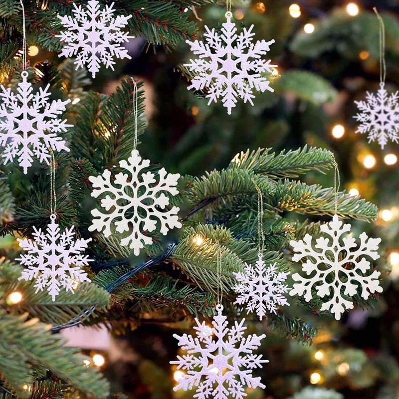 Oviovky 36 Pack Plastic White Snowflake Ornaments, Christmas Tree Decorations,