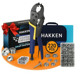 HAKKEN Snap Fastener Tool Kit – Heavy Duty Pliers with 3 Magnetic Dies, 210 Rust-Resistant Stainless Steel Snaps & Storage Box for Marine Canvas, Leather & Upholstery (15mm)