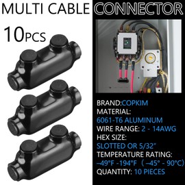 Copkim 10 Pcs Insulated Wire Connectors Black Splice Connector 2 Ports Multi Cable Soldering Lugs Double Side Entry Cable Splicers with Oxide Inhibitor (2-14 Wire Range)