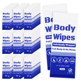 100Pcs Disposable Body Wipes, 7.8 x 9.8 inch Individually Wrapped Bath Wipes for Women Men in Bulk, No Rinse-Free Large Body Bath Shower Wipes for Home Travel Hotel Outdoors Camping After Gym (Blue)