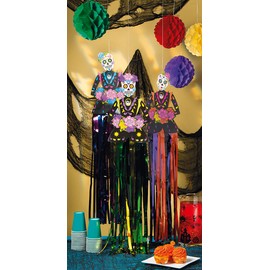 Day of the Dead Sugar Skull Hanging Decorations (3 piece set - hangs 3 feet) dia de los muertos party decorations