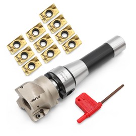 Jecoupoon R8 Shank FMB22 7/16-20UNF Face Mill Arbor, 400R 50MM End Milling Shell Cutter, 10Pcs APMT1604 Carbide Inserts and T15 Wrench