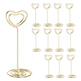 sourcing map 12pcs Table Number Holders 3.35 Inch 85mm Tall Heart Shape Steel Photo Holders for Centerpieces Table Place Card Holders for Wedding Reception Party Office Home, Gold Tone
