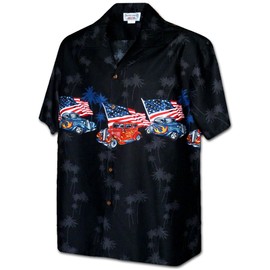 Pacific Legend American Flag Hotrods Men's Car Shirt (X-Large, Black)