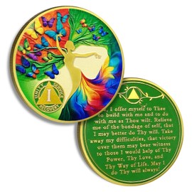 1 Year Sobriety Chip Butterfly Tree of Life AA Coins and Medallion Alcoholics Anonymous Coin Serenity Prayer Coin Recovery Anniversary Token Sobriety Gifts for Women Men