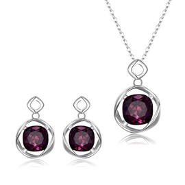 EleQueen Silver-tone Gorgeous Prismatic Necklace Stud Earrings Jewlery Set with Purple Birthstone Crystal from Austria for Women Girls, Valentine's Day/Mother's Day/Christmas Jewelry Gift for Girlfriend/Mom