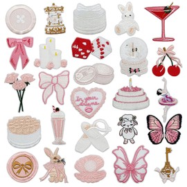 JMZLLRX 27 PCS Appliques Stickers Iron on Patches White Embroidered Sew on Patch Applique for Clothing Dress Backpacks and DIY Decorations