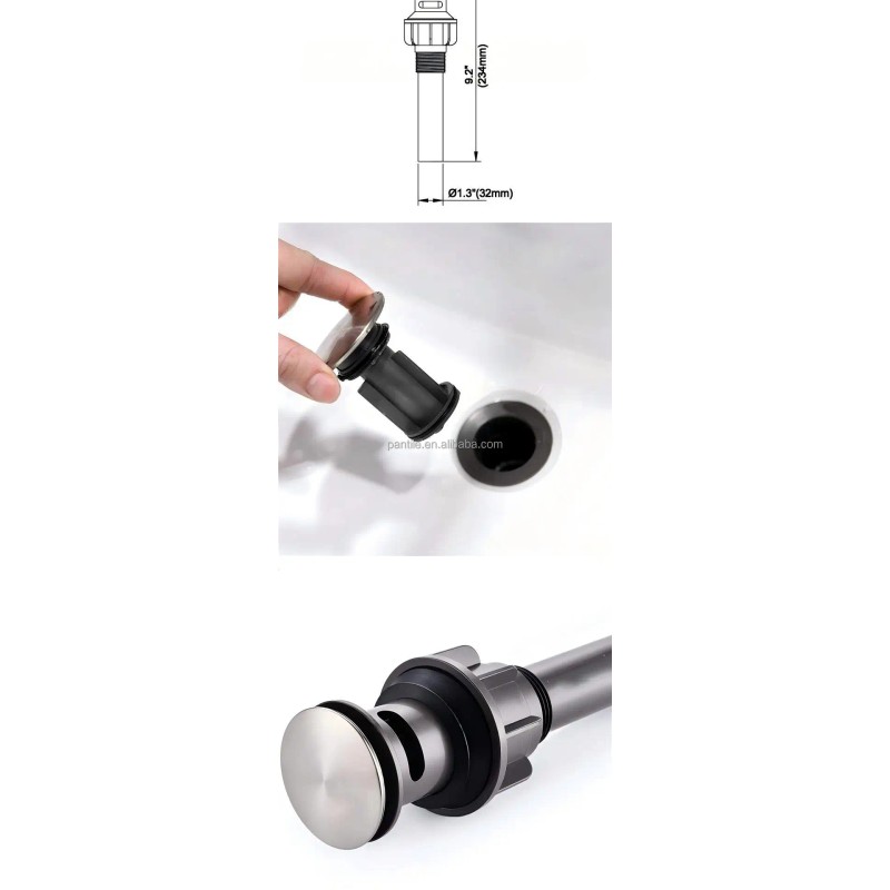 Pop up Basin Drain Black Plastic Plated With Overflow Stopper