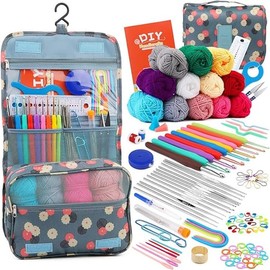 118 PC Crochet Kit for Beginners Knitting & Crochet Supplies,Premium Crocheting Kit Includes 12 Spools Crochet Yarn, 21 Crochet Hooks,6 Needes and 1 Crochet Case, Crochet Kits for Starter Adults Kids