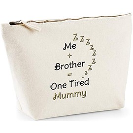 Hippowarehouse Me + Brother = One Tired Mummy printed make up cosmetic wash bag 18x19x9cm