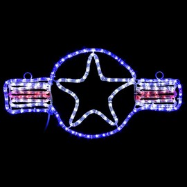 Brilliant Brand Lighting LED Rope Light Patriotic Air Force Stars and Bars Roundel Motif - Lighted Silhouette - Red, Cool White, and Blue - 24 Inch