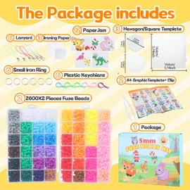 Iron-On Beads Set, 5200 Pieces, Large Ironing Beads, Includes Stencils and Templates, Craft Set for Children, Perfect for Creative Craft Activities and Birthday Gifts, Assorted Ironing Beads