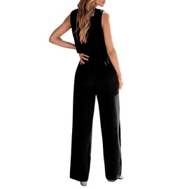 KIRUNDO Two Piece Summer Sets Sleeveless Vest Blazer Long Work Pants Suit Set Business Casual Clothes for Women Work Outfits Womens Fashion 2024(Black, XX-Large)