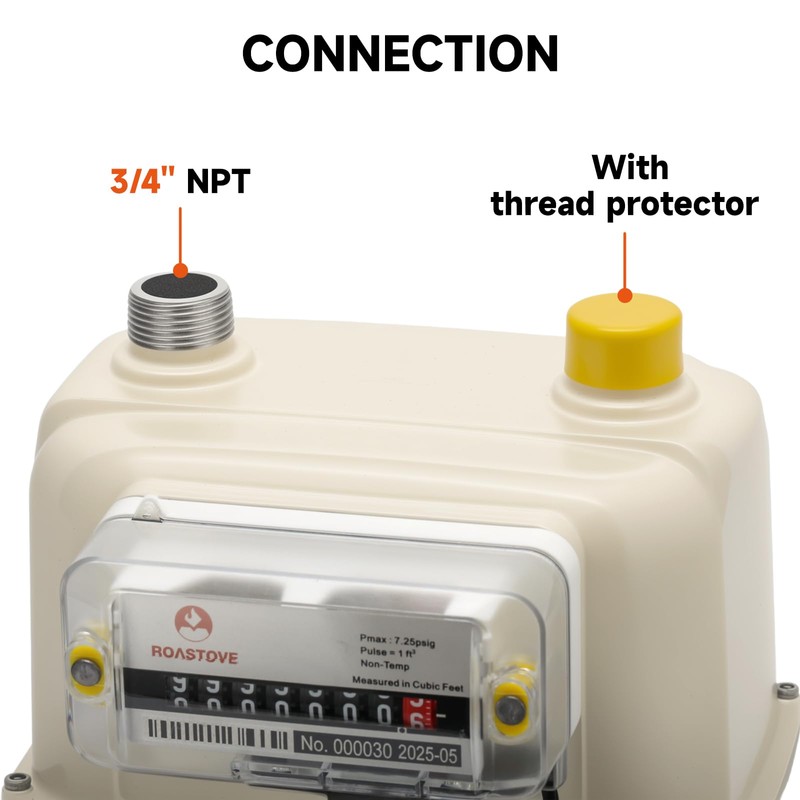 Roastove Gas Meter,Propane Natural Gas SUBMETER,with 3/4" Thread and Pulse