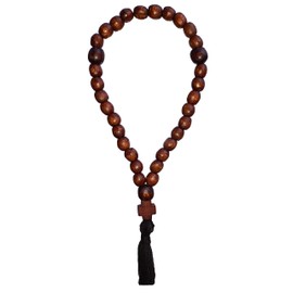 Komboskoini Christian Orthodox Prayer Rope Oak Wooden Chotki 30 Knots Wood Pray Cross Brown