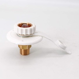 KIPA RV City - Brida de entrada de agua de latón para autocaravanas (1,27 cm, rosca hembra de 7,6 cm), brida blanca, con válvula antirretorno de reflujo en conexión de agua de ciudad