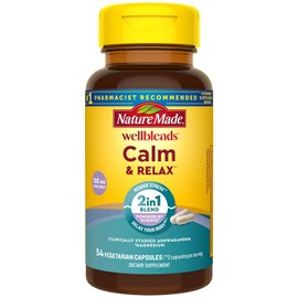 Nature Made Wellblend Calm & Relax, Ashwagandha 125 mg, magnesio, 300 mg, 54 cápsulas vegetarianas
