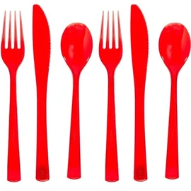 Unique UK 39484 Assorted Plastic Reusable Cutlery Set 18 Pcs, Ruby Red, Pack of 18