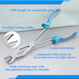 SPEEDWOX 13-Inch Long Reach Double Joint Side Cutter Double-Joint Side Cutters Long Reach XL Dual Pivot Wire Cutting Pliers Diagonal Cutters Safety Wire Pliers Extra Long Plers Engineer Pliers