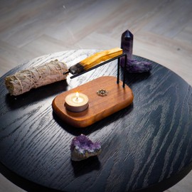 Plearty Multifunction Walnut Wood Palo Santo Holder Incense Sticks Holder for Burning Sage with Complete Booklet The Most Complete Palo Santo Holder for Your Meditation