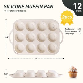 2 Packs 12 Cups Silicone Muffin Pan with Metal Reinforced Frame Regular Size Cupcake Pan Tray Egg Bites Oven Safe Silicone Molds Cookie Muffin Pan Tin Best Baking Sheets Non Toxic Clearance