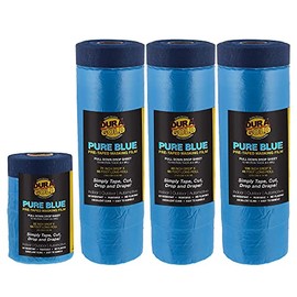 Dura-Gold Pure Blue Pre-Taped Making Film, 4 Roll Variety Pack 22" 43" 71" 106" - Pre-Folded Overspray Paintable Plastic Protective Sheeting, Pull Down Drop Sheet, Auto Painting, Cover Walls Furniture
