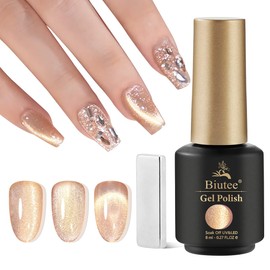Biutee Magnetic Nail Gel Nail Color Gel, Cat Eye, Cat Eye Effect, 0.3 fl oz (8 ml), With Magnet, Cat Eye, Gel, Fine Particles, Diamond Gel, Magnetic, Brilliant Sparkle (Gold)