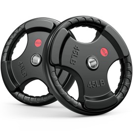 2-Inch Rubber Grip Weight Plates for Barbell, Olympic Weight Plates for Weightlifting Strength Training, Weights Set for Home Gym (45 lb, Pair)