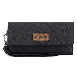 Montana West X Wrangler Tooling Women's Wallet Black Western Wallets for Women Wristlet Wallets, Card Cases & Money Organizers Large Capacity Cell Phone Wallet with Coin Purse