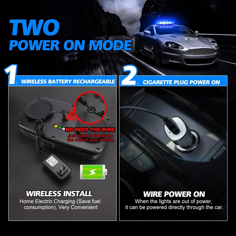 Rechargeable Strobe Light Blue Wireless Battery, 17 Flashing Mode, High