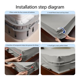 Veroral Bed Sheet Holder Lock Strips, Secure, Reusable & Easy-to-Use Bed Sheet Fasteners, Eliminate Slipping and Wrinkles Fit All Mattress Sizes (4 Pack - Grey)