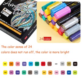 24 Dual Tip Acrylic Paint Pens with Brush Tip and Fine Tip Paint Marker GN6800 Water Based Pastel for Rock Painting, Canvas, Stone, Glass, Watercolor Paintings, Ceramic, Wood, DIY Crafts