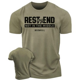 Rest at The End Workout Shirts for Men Motivational Gym-Goers (LG, Military Green)