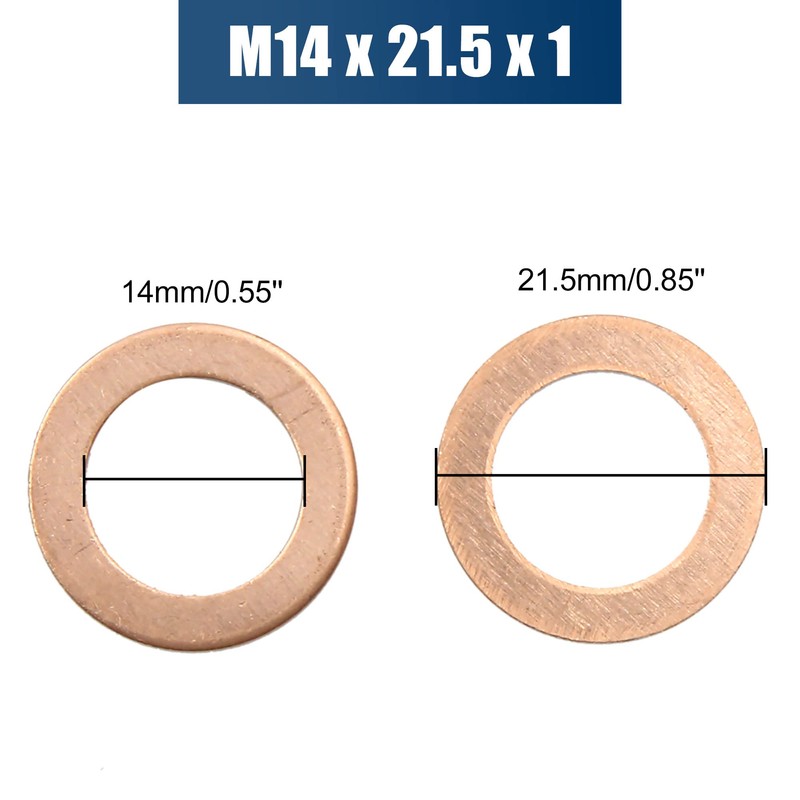sourcing map 20 Pieces 14 mm Flat Washers Seal Copper