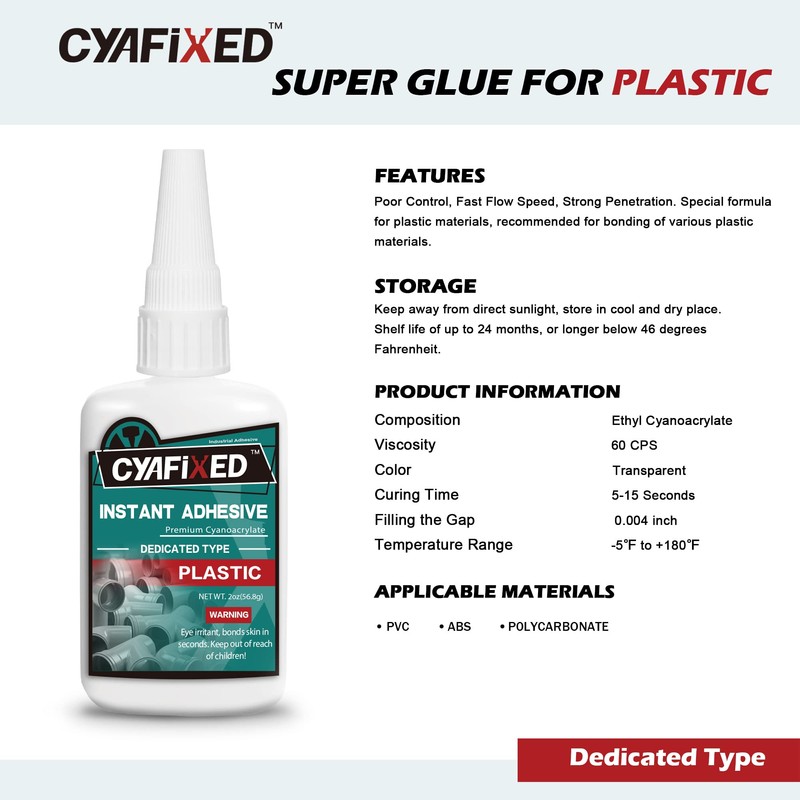 CYAFIXED Super Glue for Plastic, Professional Grade Cyanoacrylate (CA) Instant