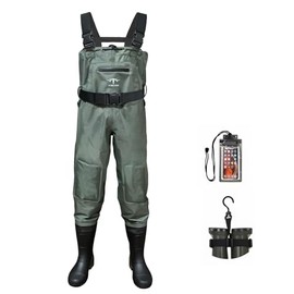 Fiblink Chest Waders, 2-Ply Nylon/PVC Waterproof Fishing Hunting Waders, Fishing Waders for Men & Women with Boots(Green-M10)