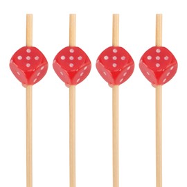 BambooMN 3.9" Decorative Dice Party End Bamboo Cocktail Fruit Sandwich Picks Skewers for Catered Events, Holiday's, Restaurants or Buffets Party Supplies, Red, 100 Pieces