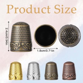 4Pcs Sewing Thimbles for Hand Sewing, 4 Colors Sewing Thimble Finger Protector Dazzling and Metal Quilting Craft Accessories for Knitting Needlework DIY Tools