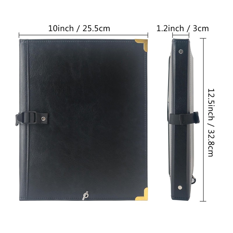 IvyRobes PU Leather Sheet Music Folder Black, 3 Rings Hand