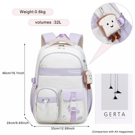 KESUDE School Backpack Teenager Girls Backpack Girls School Bag Boys Large Waterproof School Bag Women's Daypack School Bag Backpack for School Satchel Travel with Pendant, Light red