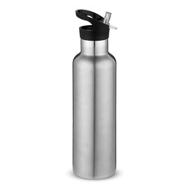 Volhoply Silver Stainless Steel Water Bottles,24 Ounce Vacuum Insulated Double Wall Travel Bottle with Leak-Proof Straw Lid of Handle,Metal Reusable Standard Mouth Flask Thermoses for Hikers,Gift