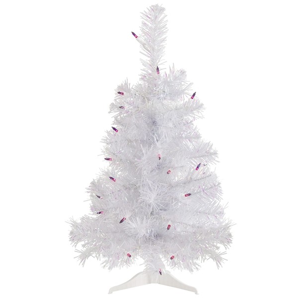 2' Pre-lit Rockport White Pine Artificial Christmas Tree Purple Lights