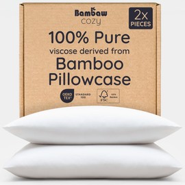Bambaw 100% Viscose Derived from Bamboo Pillowcase Queen Size – Set of 2 Queen Cooling Pillow Cases with Envelope Closure, Breathable & Super Soft Pillow Cases, Anti Acne Pillow Case (White)