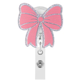 Pink Bow Badge Reel Retractable, Cute Badge Holder with Alligator Clip Funny ID Badge Reel for Nurse RN LPN CNA Medical Assistant Worker Doctor Office Teacher Student Nursing Accessories