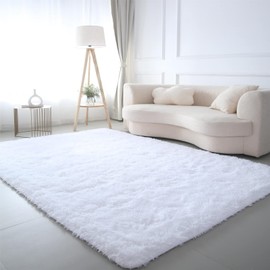 CAIYUECS Shag Area Rug,Indoor Ultra Soft Fluffy Plush Rugs for Bedroom Living Room, Non-Skid Modern Nursery Faux Fur Rugs for Kids Room Home Decor (3x5 Feet, White)
