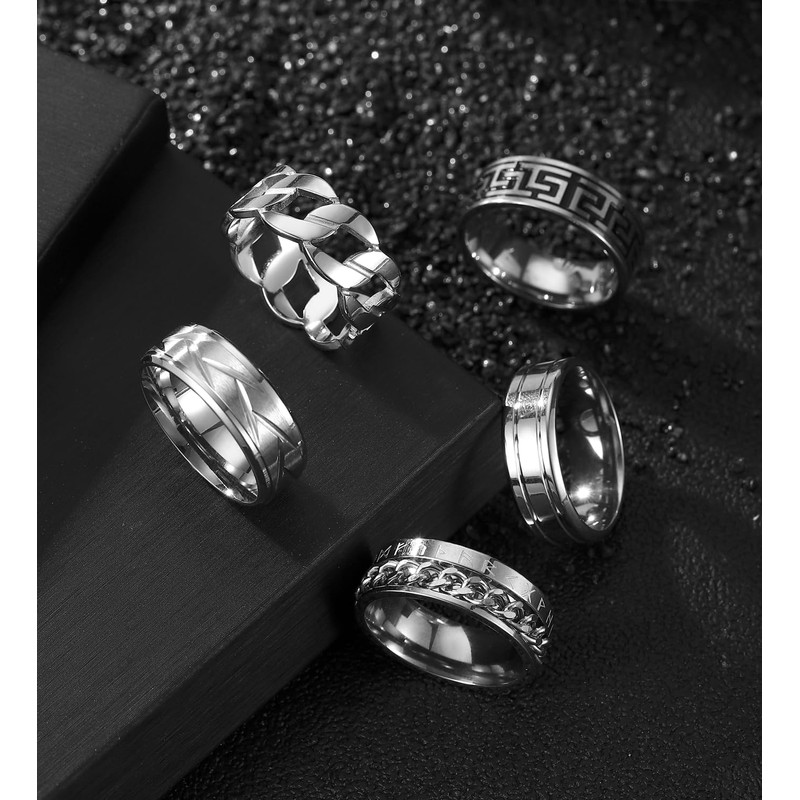 CASDAN 12Pcs Stainless Steel Vintage Signet Rings for Men