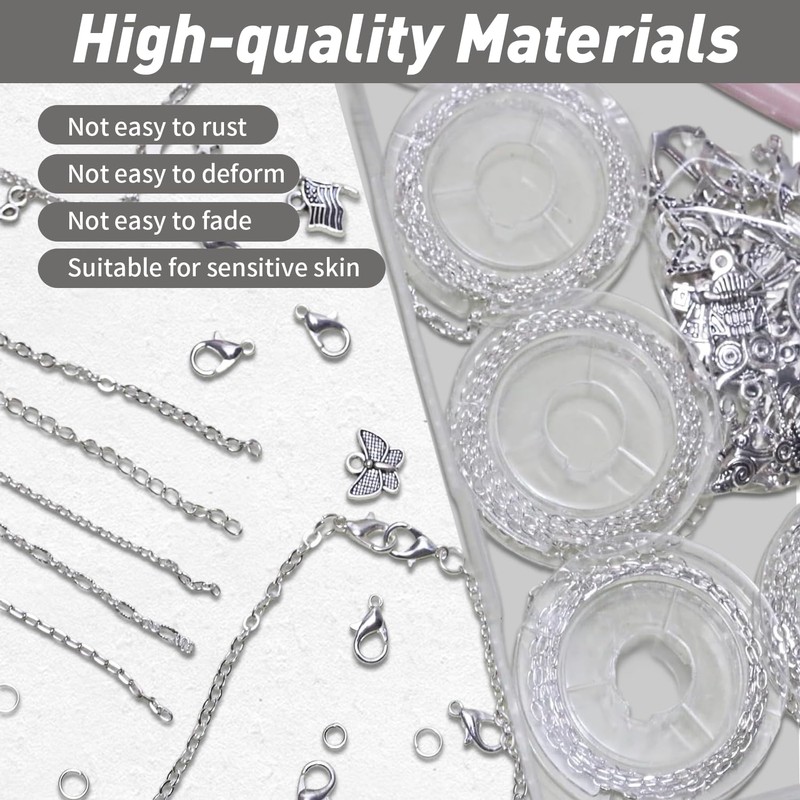 14K Silver Chains for Jewellery Making Kit Cable Link Chain